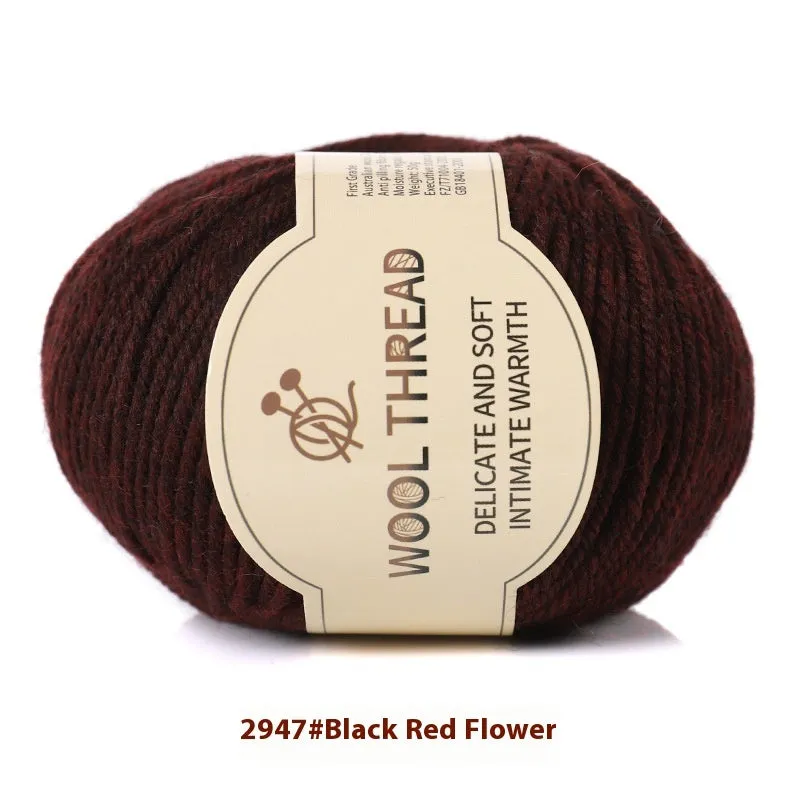 One skein of fine hand knitting wool thread in a choice of colours, shown next to UK size 10 knitting needles.