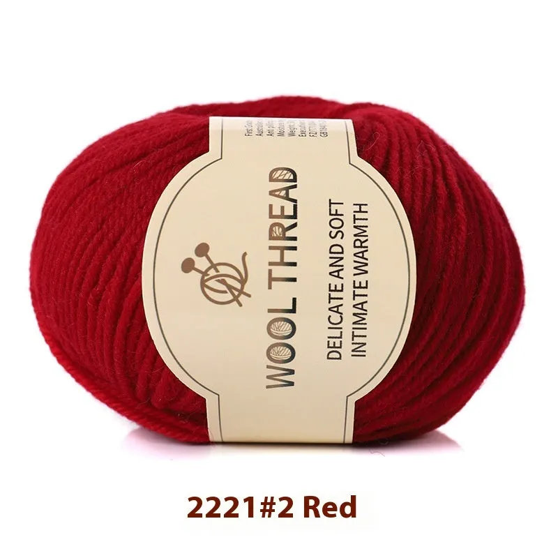 One skein of fine hand knitting wool thread in a choice of colours, shown next to UK size 10 knitting needles.
