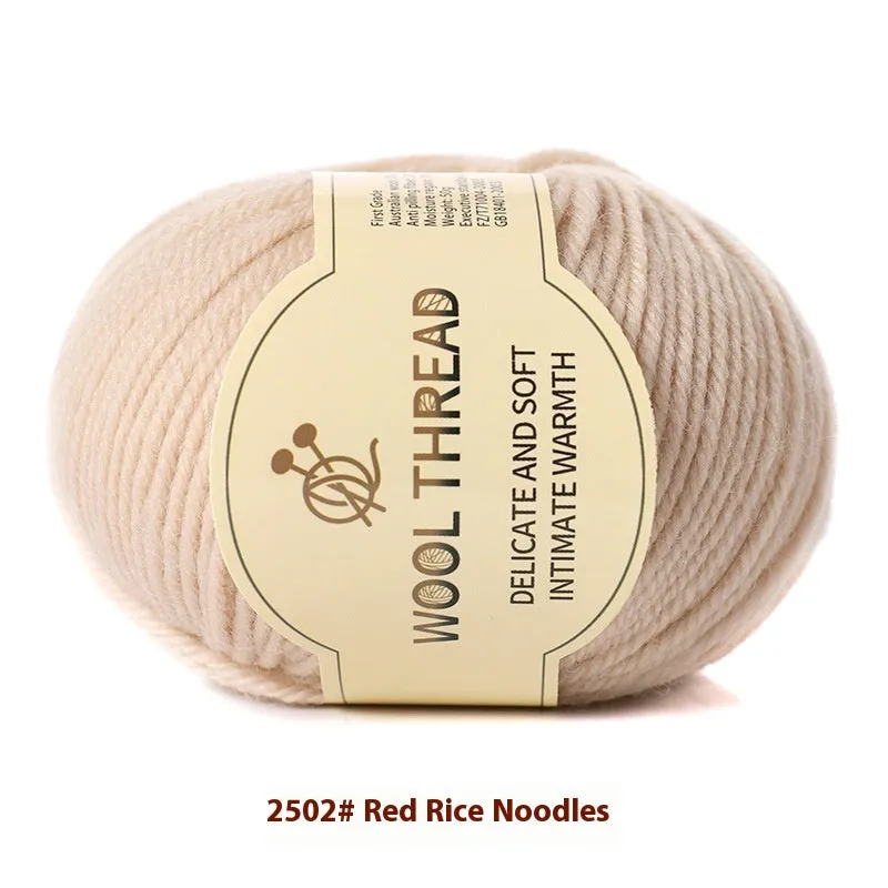 One skein of fine hand knitting wool thread in a choice of colours, shown next to UK size 10 knitting needles.