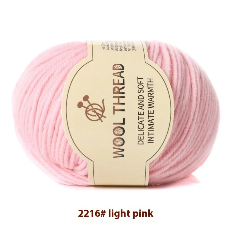One skein of fine hand knitting wool thread in a choice of colours, shown next to UK size 10 knitting needles.