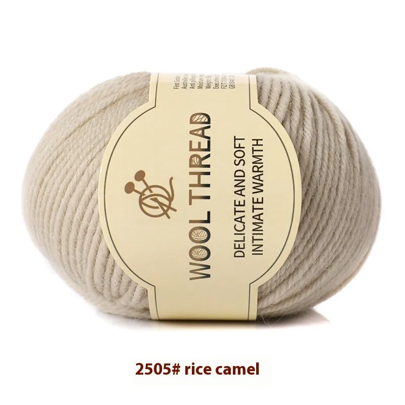 One skein of fine hand knitting wool thread in a choice of colours, shown next to UK size 10 knitting needles.