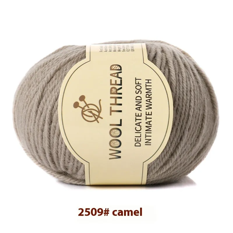 One skein of fine hand knitting wool thread in a choice of colours, shown next to UK size 10 knitting needles.