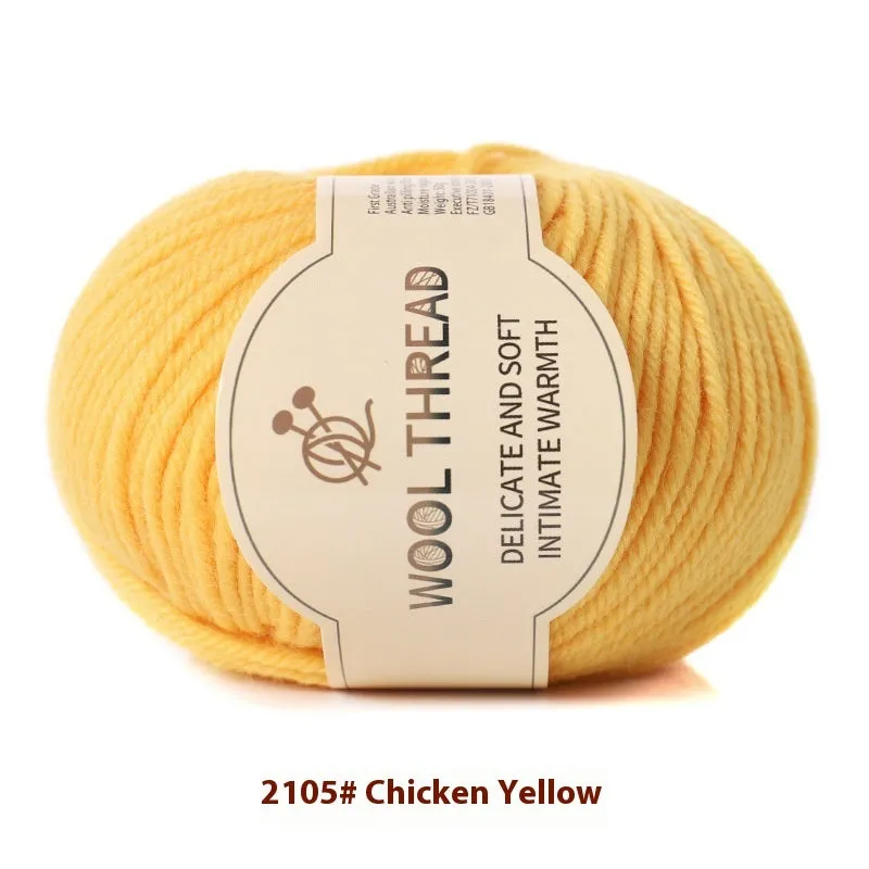 One skein of fine hand knitting wool thread in a choice of colours, shown next to UK size 10 knitting needles.