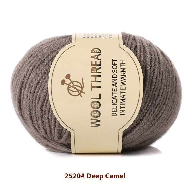 One skein of fine hand knitting wool thread in a choice of colours, shown next to UK size 10 knitting needles.
