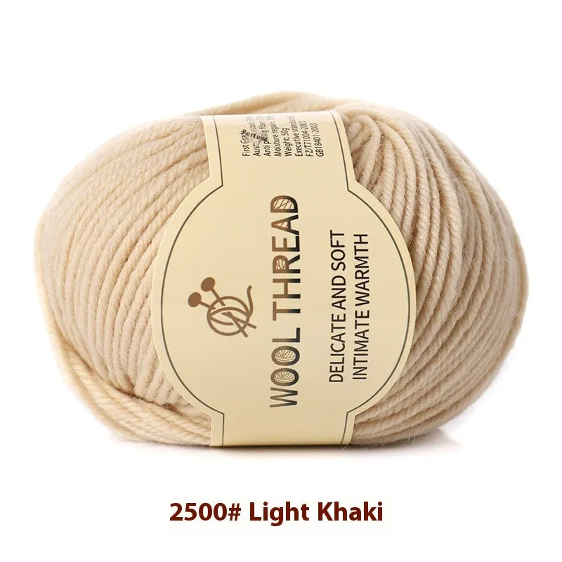 One skein of fine hand knitting wool thread in a choice of colours, shown next to UK size 10 knitting needles.