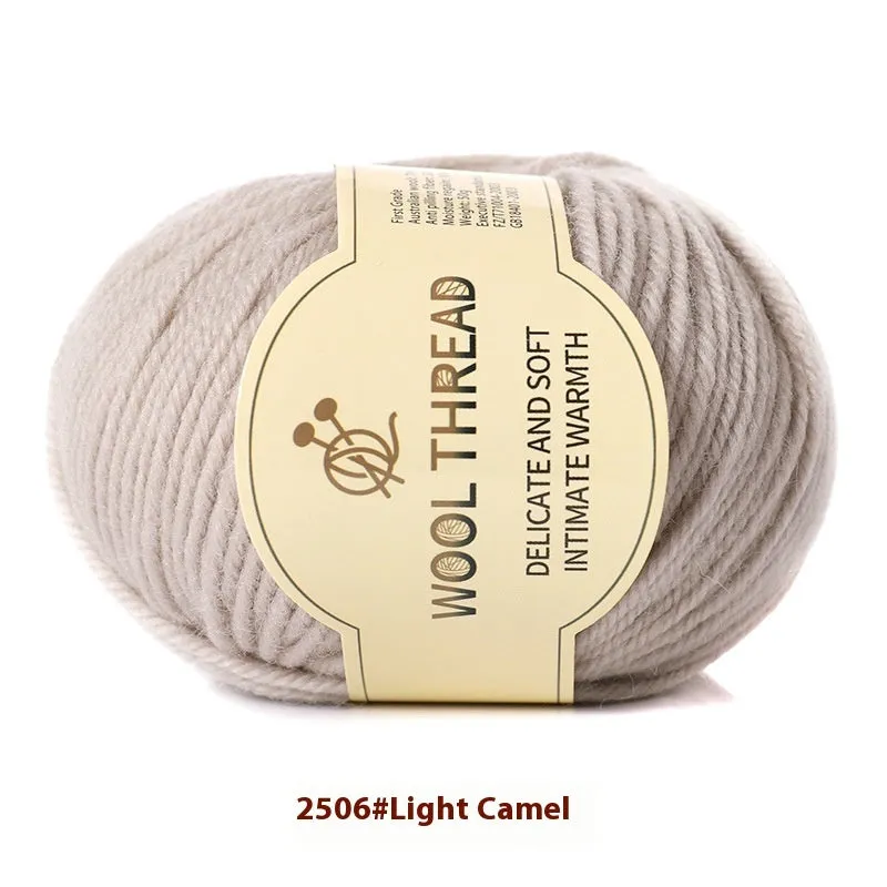 One skein of fine hand knitting wool thread in a choice of colours, shown next to UK size 10 knitting needles.