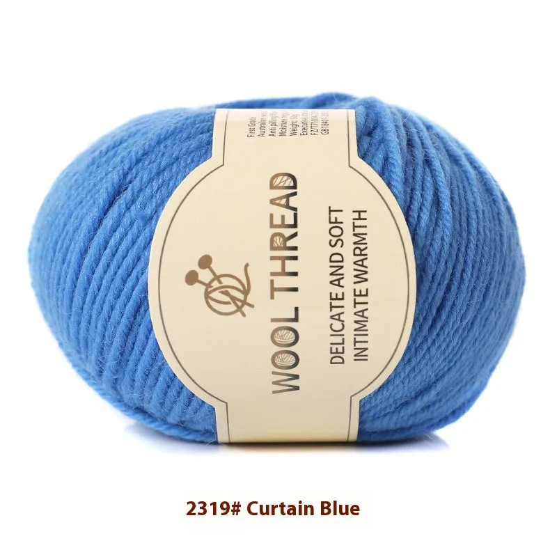 One skein of fine hand knitting wool thread in a choice of colours, shown next to UK size 10 knitting needles.