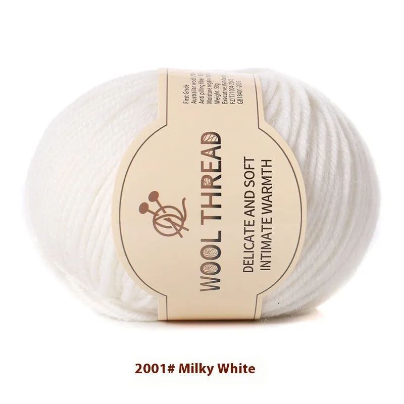 One skein of fine hand knitting wool thread in a choice of colours, shown next to UK size 10 knitting needles.