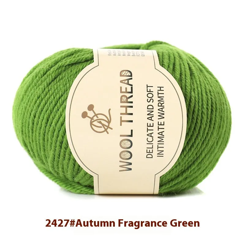 One skein of fine hand knitting wool thread in a choice of colours, shown next to UK size 10 knitting needles.