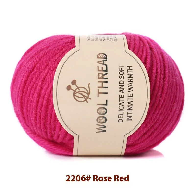 One skein of fine hand knitting wool thread in a choice of colours, shown next to UK size 10 knitting needles.