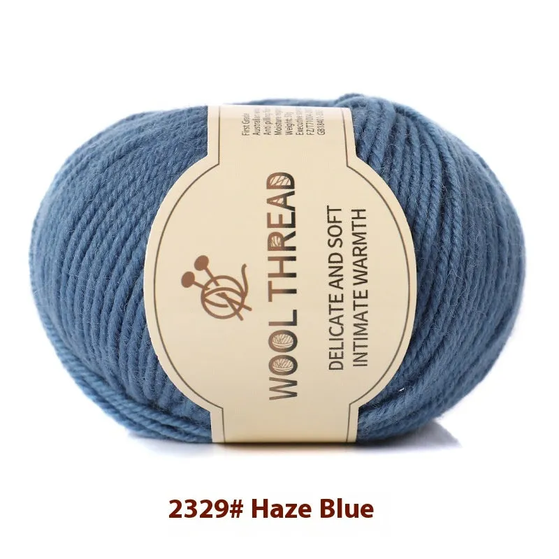 One skein of fine hand knitting wool thread in a choice of colours, shown next to UK size 10 knitting needles.