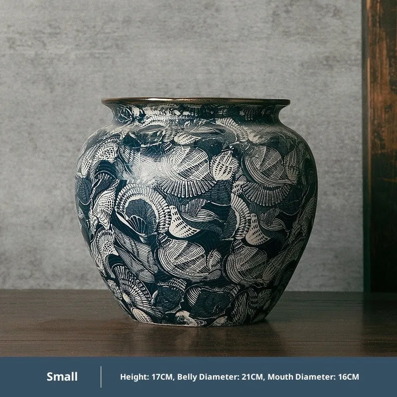 New Chinese retro artistic ceramic vase with dried flowers and decal decoration, available in three sizes
