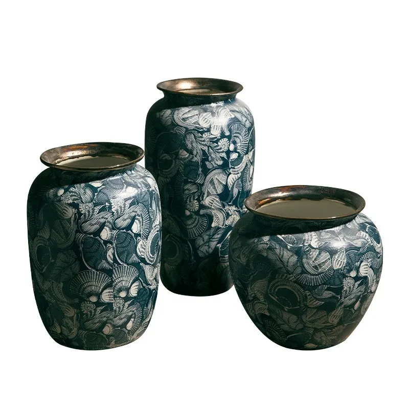 New Chinese retro artistic ceramic vase with dried flowers and decal decoration, available in three sizes