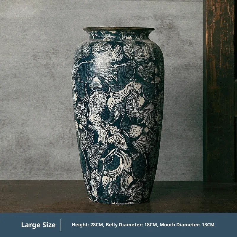 New Chinese retro artistic ceramic vase with dried flowers and decal decoration, available in three sizes