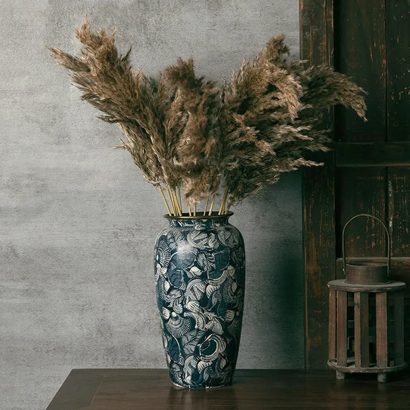 New Chinese retro artistic ceramic vase with dried flowers and decal decoration, available in three sizes