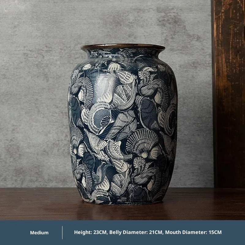 New Chinese retro artistic ceramic vase with dried flowers and decal decoration, available in three sizes