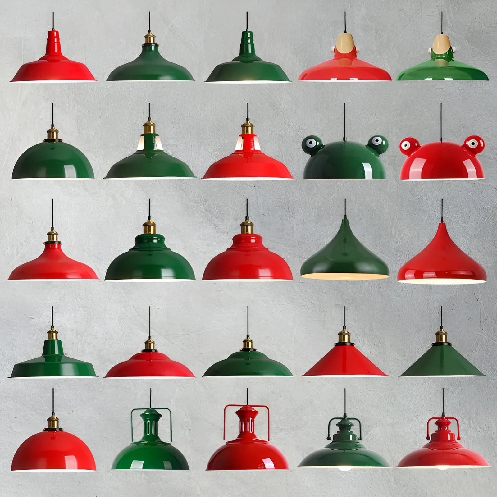 Retro industrial wrought iron ceiling chandelier with dark green lampshade in two sizes D20 35cm and D8 30cm for restaurant lighting