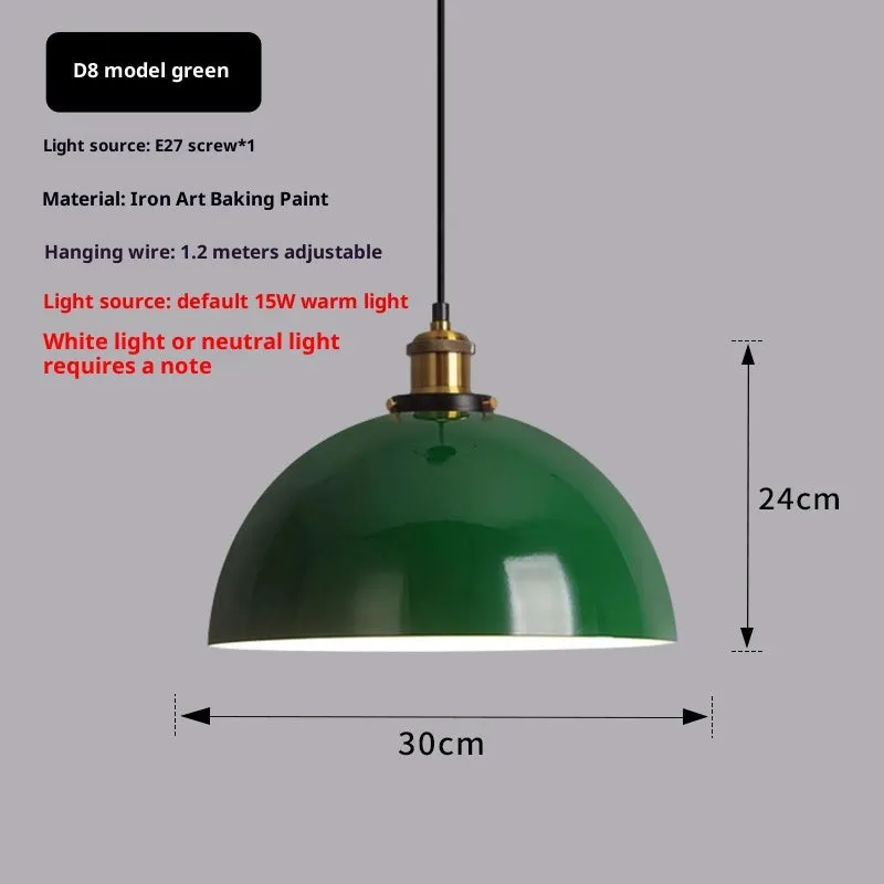 Retro industrial wrought iron ceiling chandelier with dark green lampshade in two sizes D20 35cm and D8 30cm for restaurant lighting