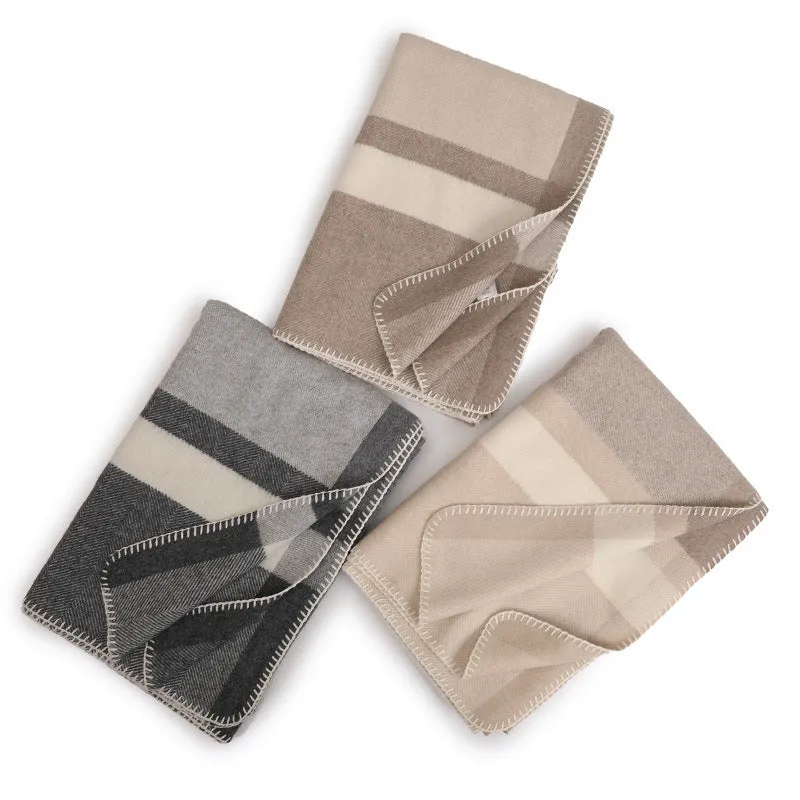 Wool jacquard twill striped camping rug blanket in Carbon Black without belt, modern simplicity style