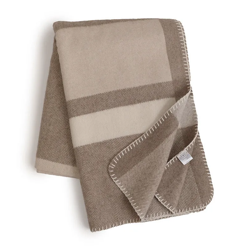 Wool jacquard twill striped camping rug blanket in Carbon Black without belt, modern simplicity style