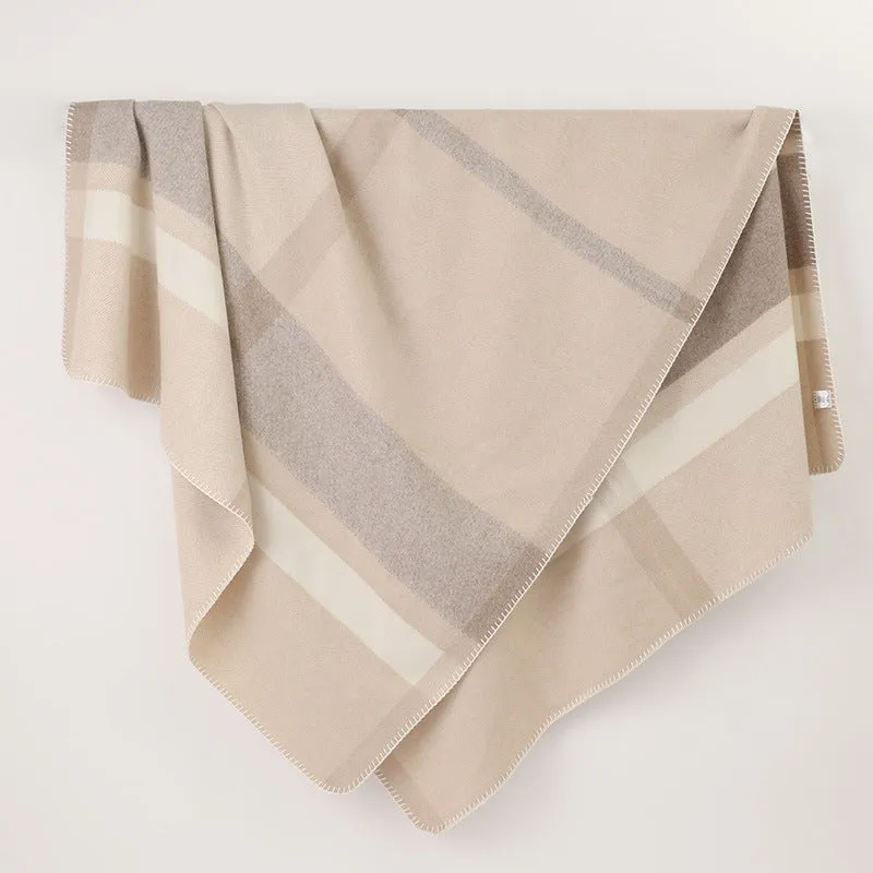 Wool jacquard twill striped camping rug blanket in Carbon Black without belt, modern simplicity style
