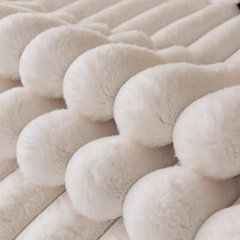 Striped Rabbit Plush Thickening Sofa Cushion Winter Non-Slip Flannel Furniture Cover in Multiple Sizes Colour Options Dark Gray Light Coffee Milky White for Home Living Room Use