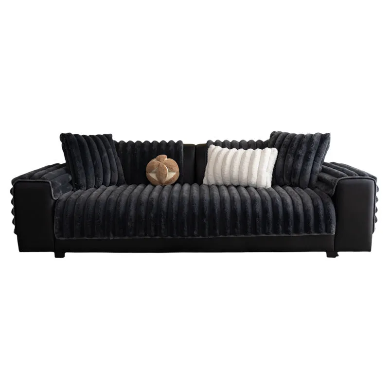 Striped Rabbit Plush Thickening Sofa Cushion Winter Non-Slip Flannel Furniture Cover in Multiple Sizes Colour Options Dark Gray Light Coffee Milky White for Home Living Room Use