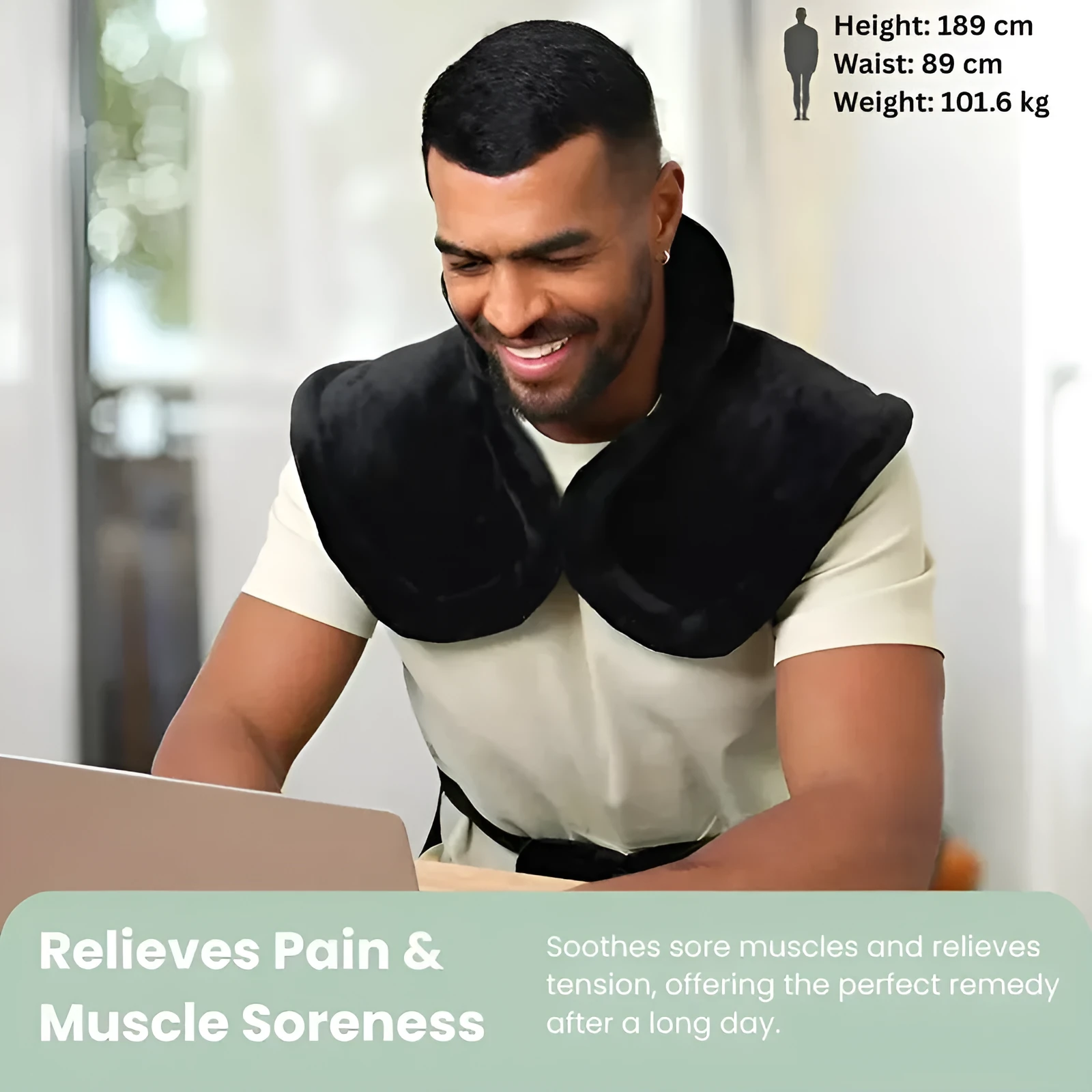 Grey electric heating shawl for shoulders and neck with soft fabric and EU plug, folded on a surface