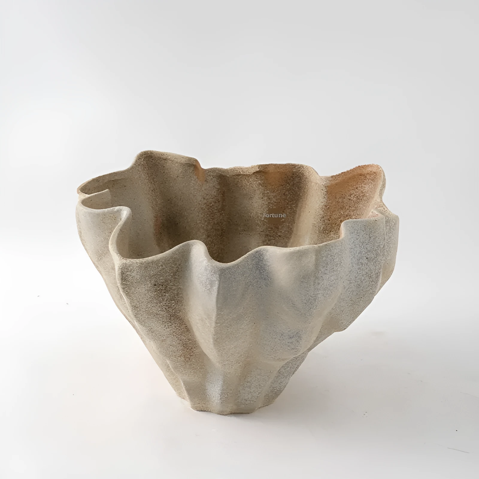 White single colour glaze porcelain vase 42cm wide 27cm tall on desktop for light luxury decoration