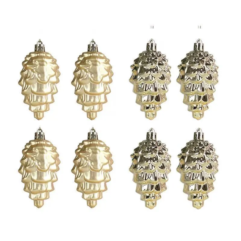 Plastic Christmas hat tree pendant in champagne gold, 7cm size, with loop for hanging