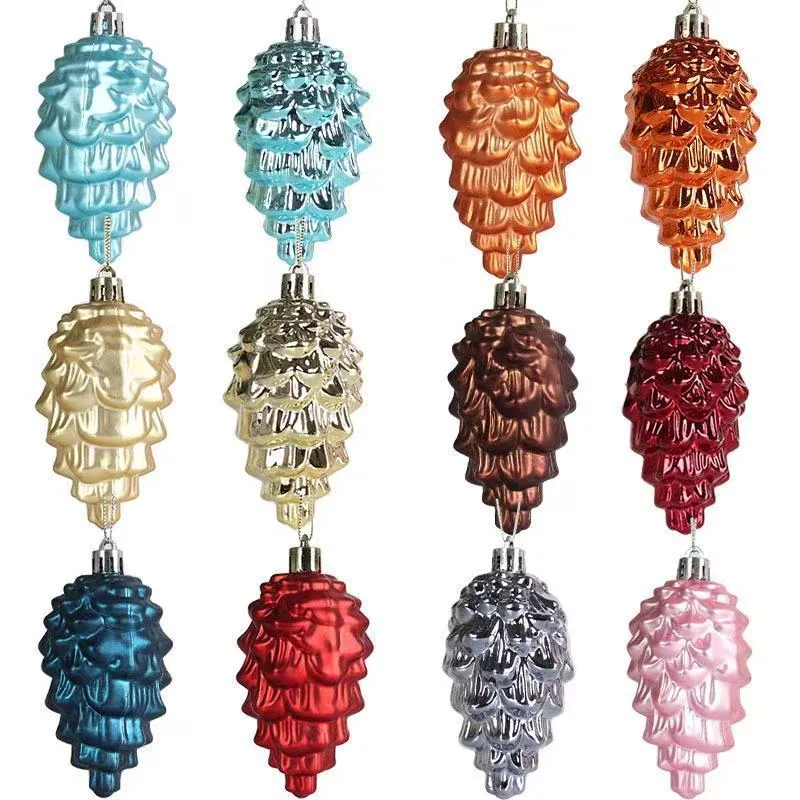 Plastic Christmas hat tree pendant in champagne gold, 7cm size, with loop for hanging