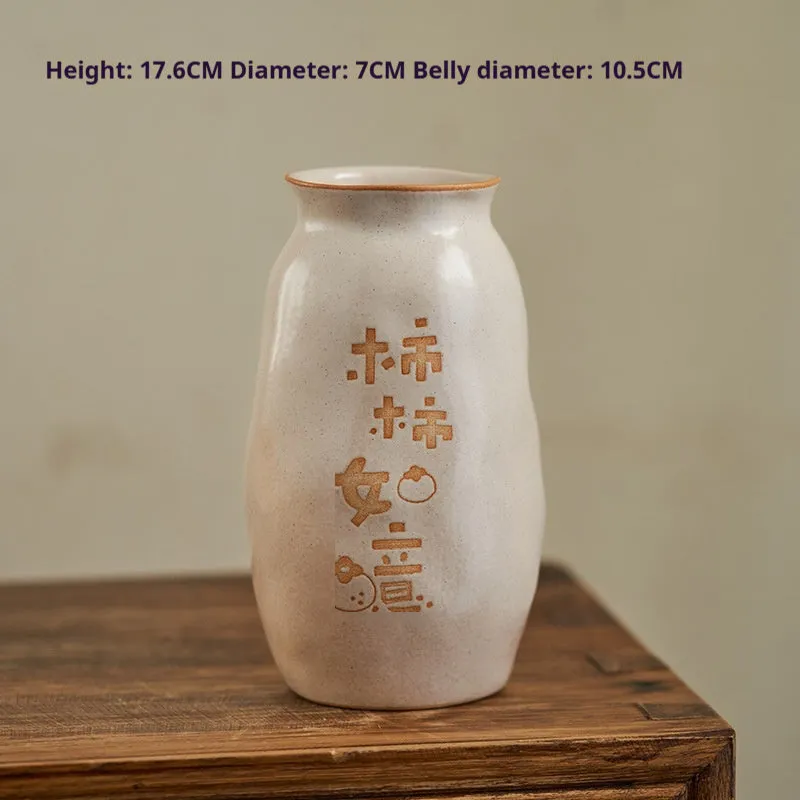 Chinese hand-painted ceramic joy vase with traditional carving on 8cm base