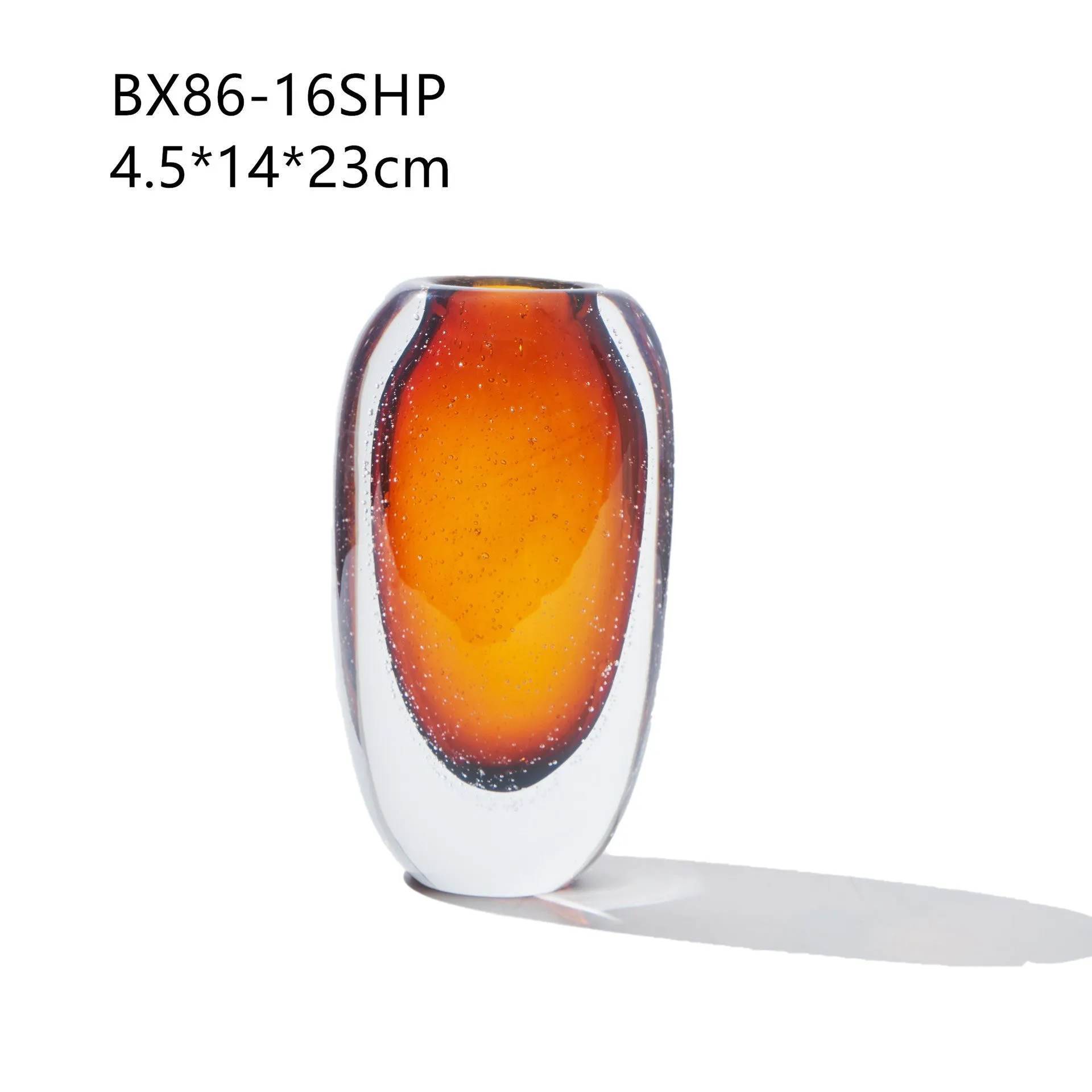 Amber glaze bubble glass vase with flat mouth and thick bottom on table