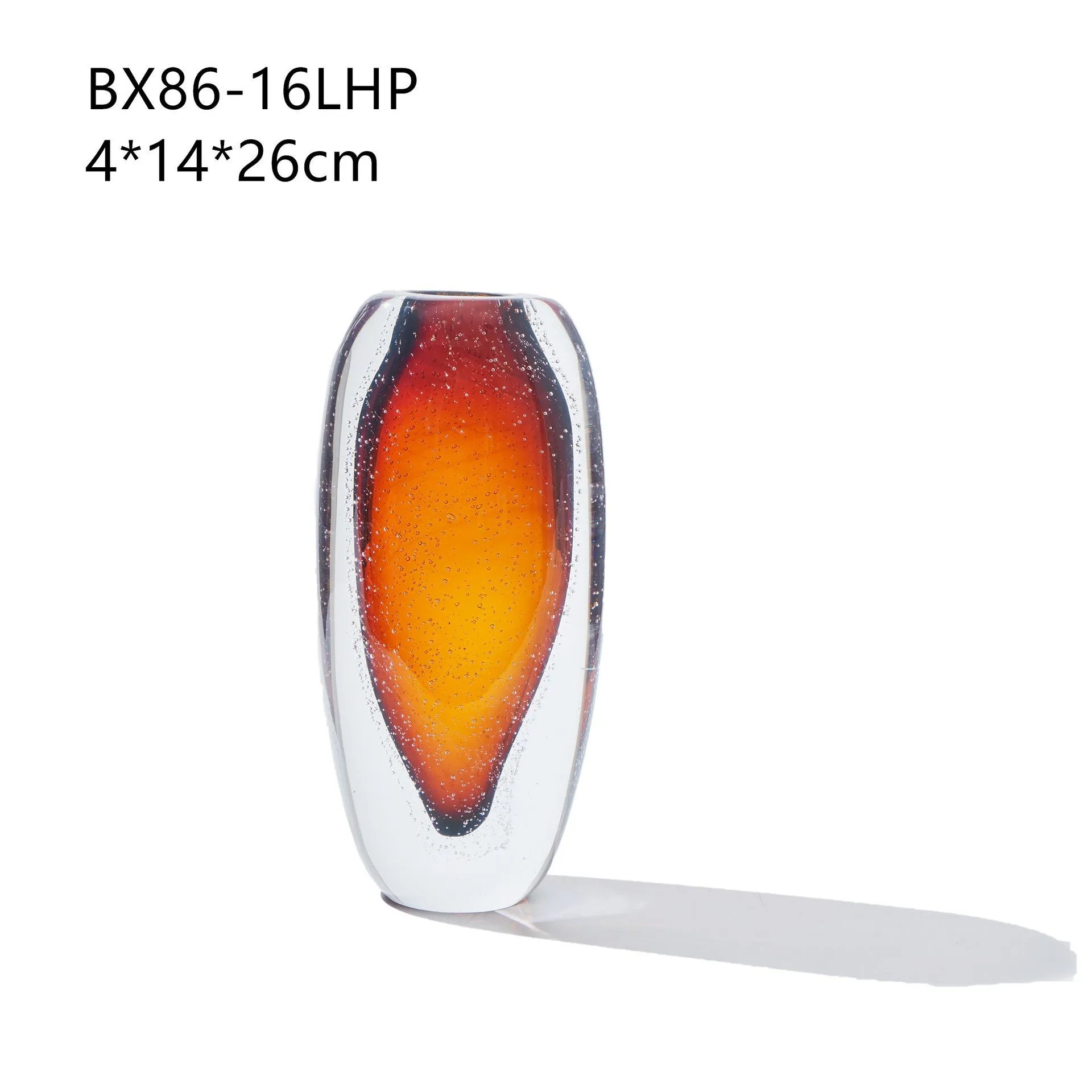 Amber glaze bubble glass vase with flat mouth and thick bottom on table