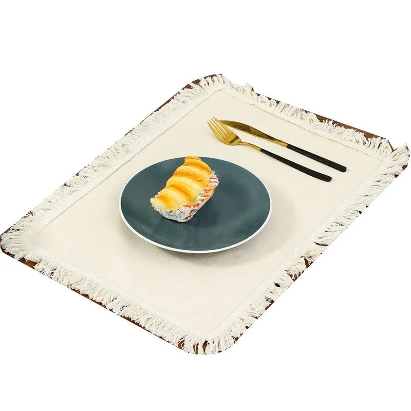 Solid colour polyester placemat in beige, square shape, Nordic minimalist style
