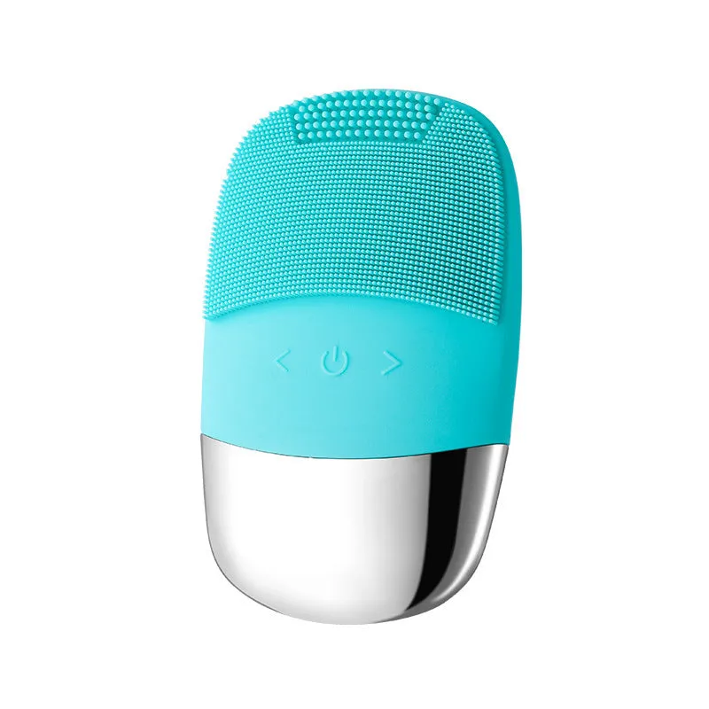 Silicone ultrasonic facial cleansing brush in Lake Blue with three speed gears for deep cleaning