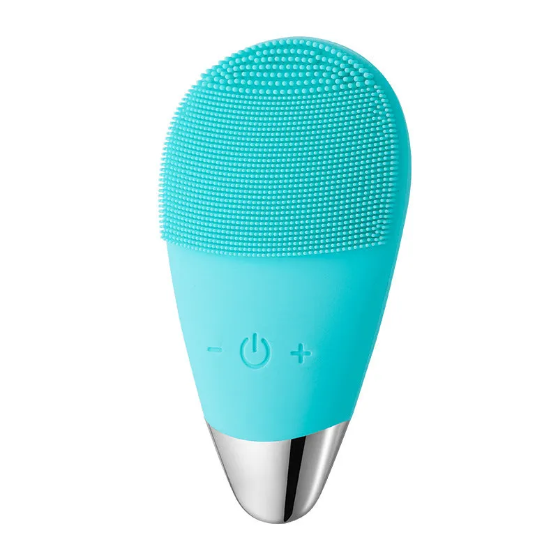 Silicone ultrasonic facial cleansing brush in Lake Blue with three speed gears for deep cleaning