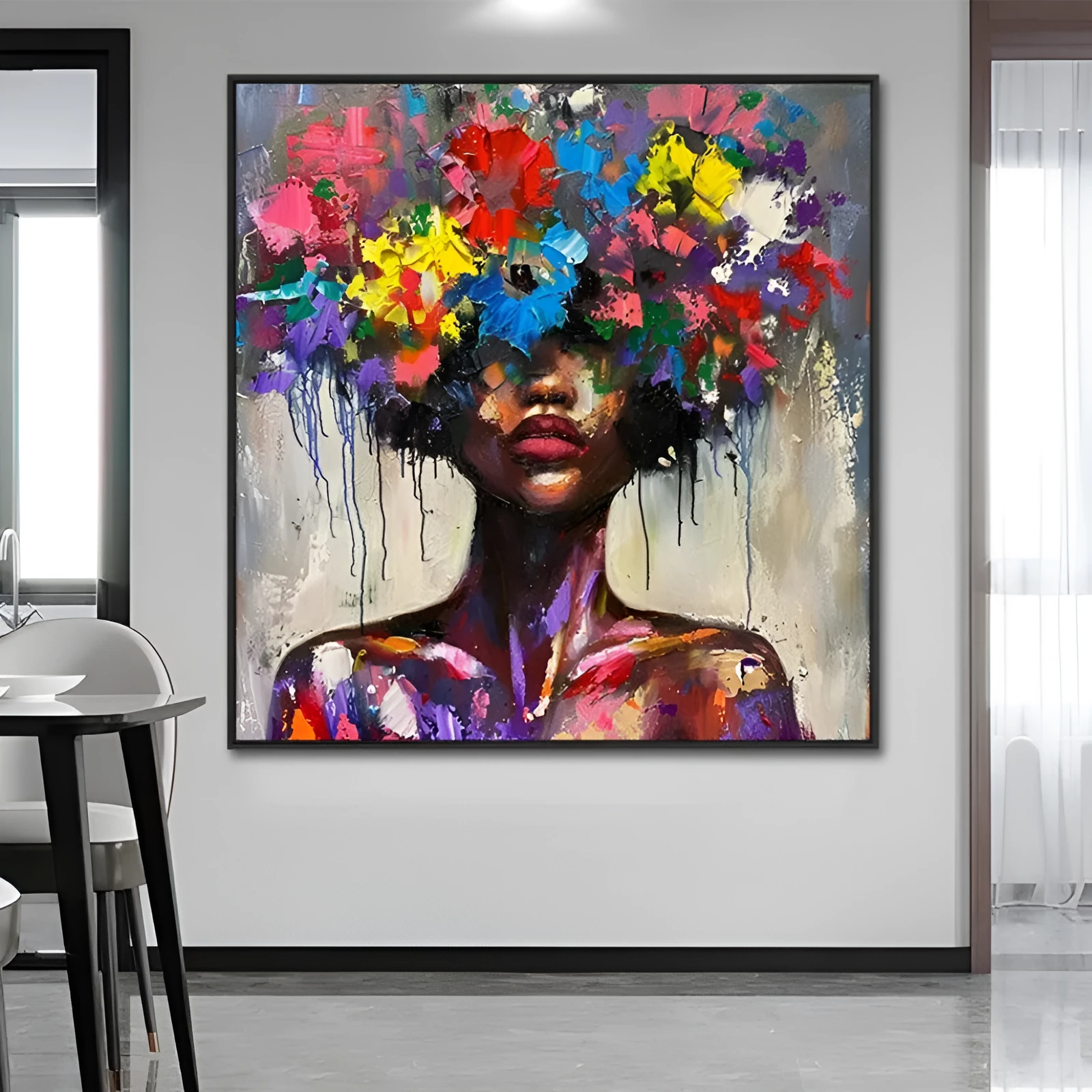 Hand painted oil painting square canvas woman portrait mystical floral modern wall art 100cm available sizes 50cm to 120cm