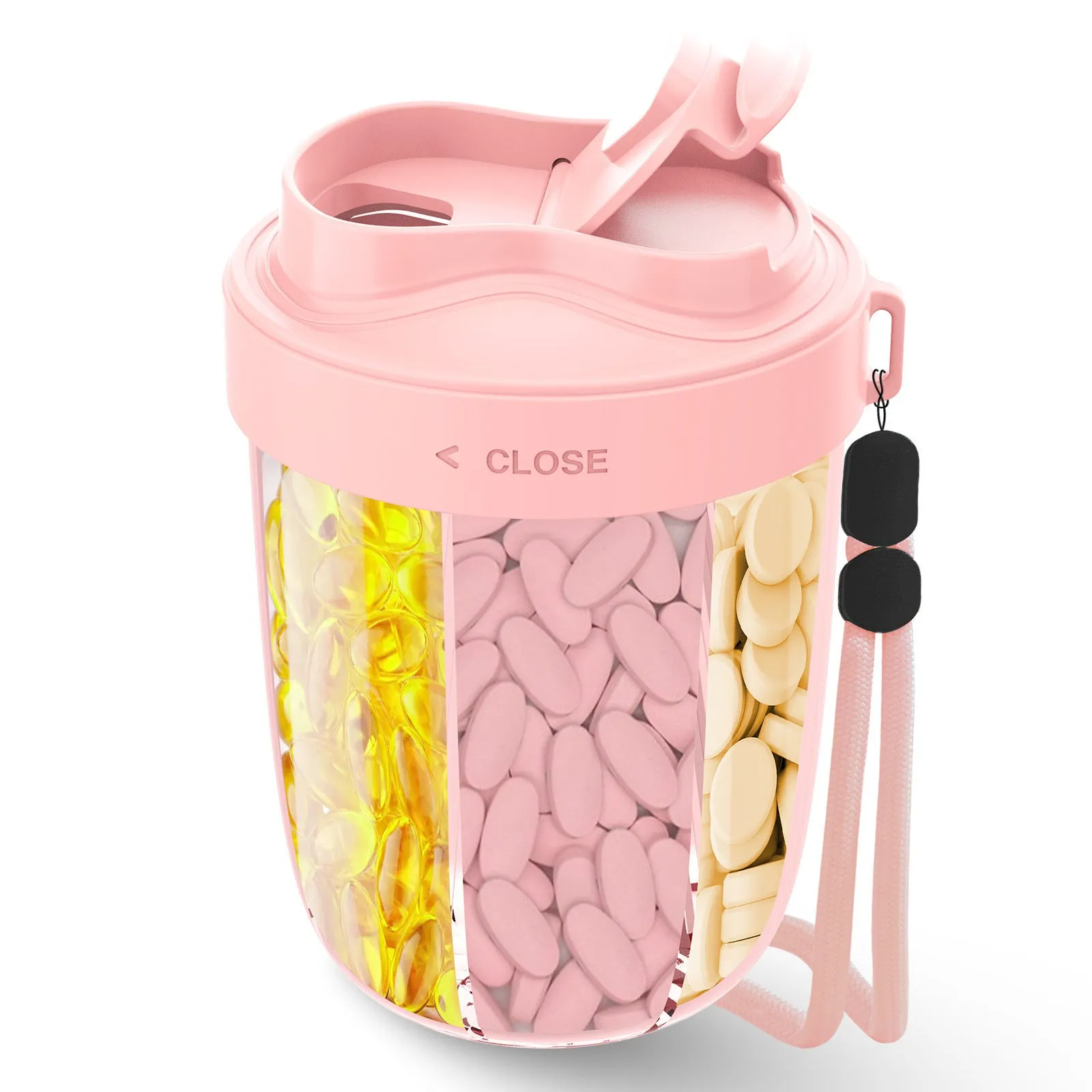 Plastic supplement storage box tablet dispenser with 7 compartments in compact size 7.5x9.5x13.5cm