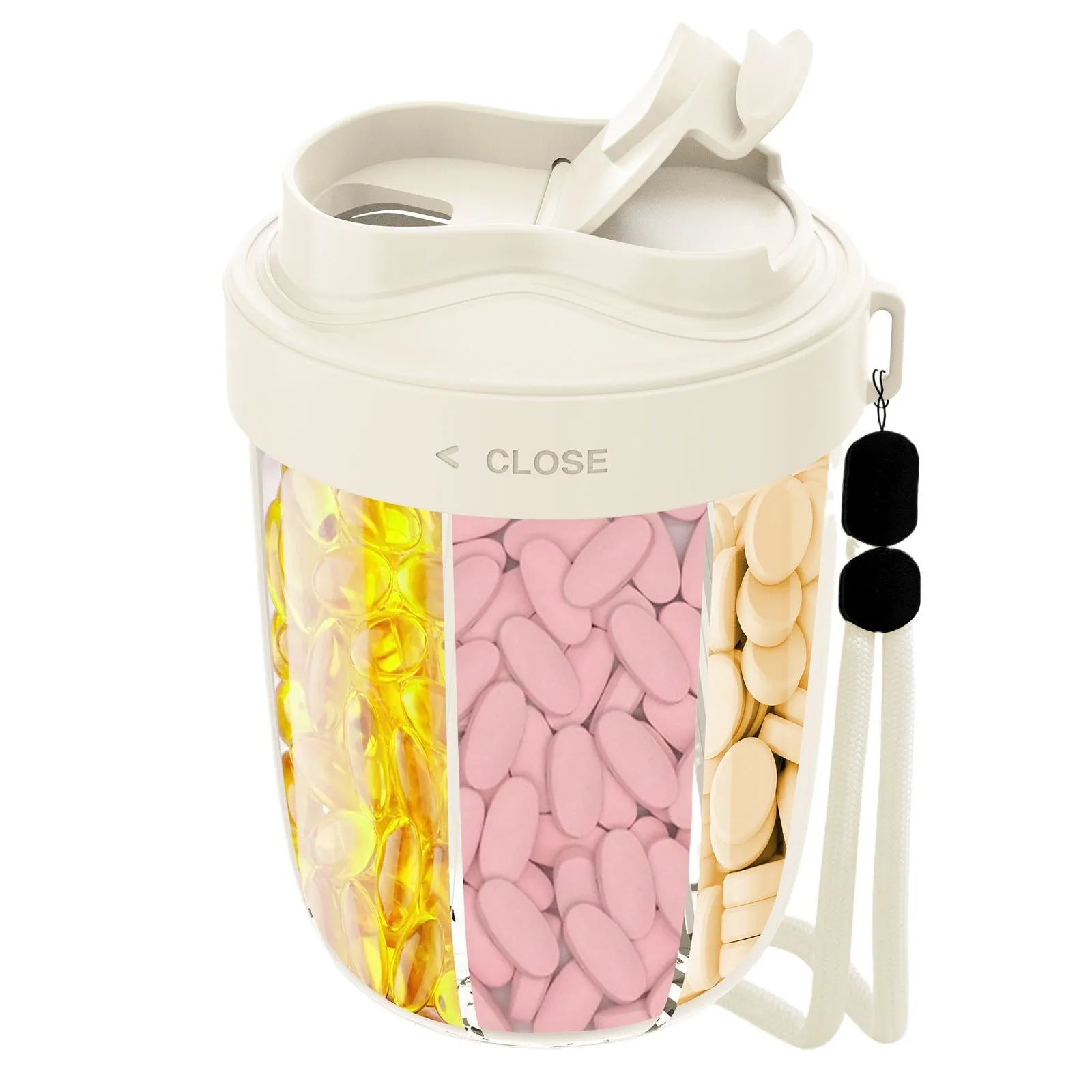 Plastic supplement storage box tablet dispenser with 7 compartments in compact size 7.5x9.5x13.5cm