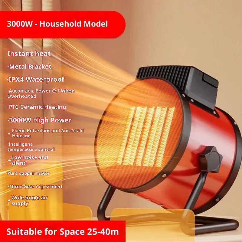 High-power mini heater 3000W with button controls quiet operation spray coating finish