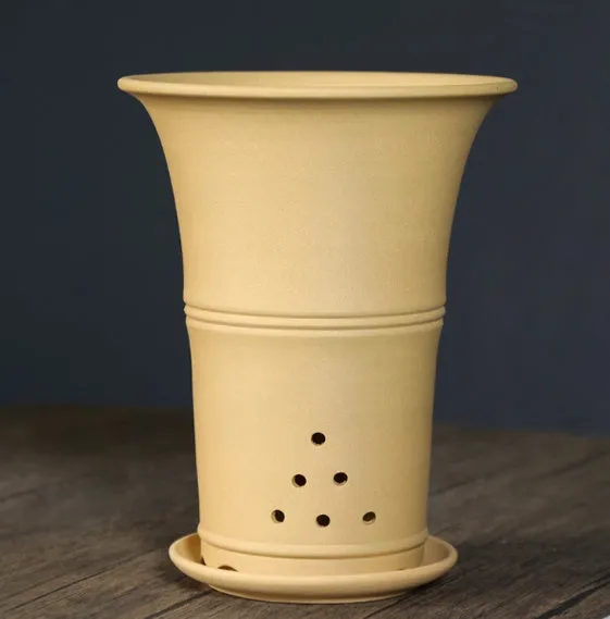 Large-diameter purple clay flower pot in classical ceramic style, available in multiple colours for Clivia and succulents