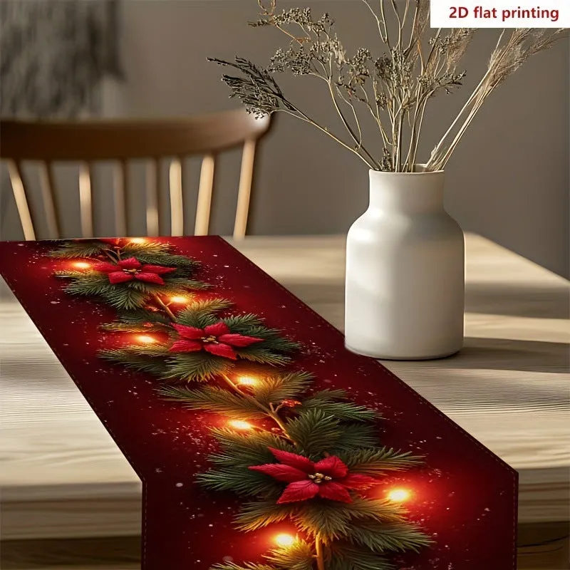 Christmas theme printed table runner with striped pattern, 33x183cm, made from polyester fibre in Nordic style
