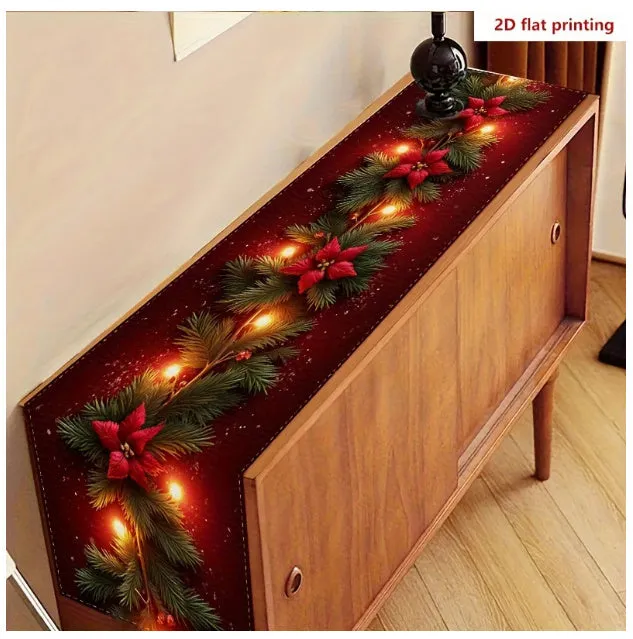 Christmas theme printed table runner with striped pattern, 33x183cm, made from polyester fibre in Nordic style