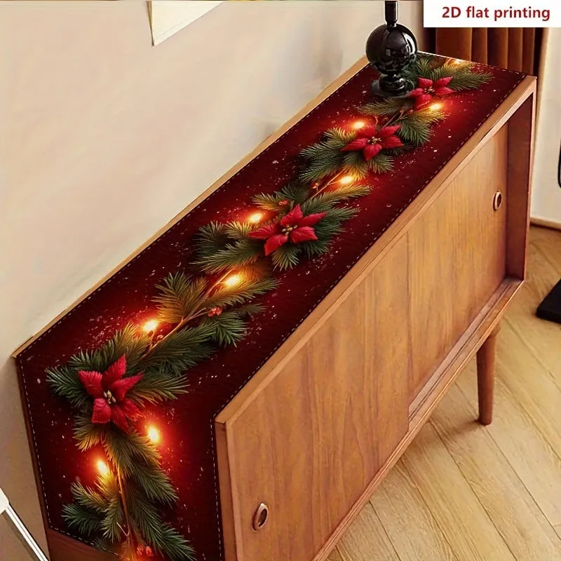 Christmas theme printed table runner with striped pattern, 33x183cm, made from polyester fibre in Nordic style