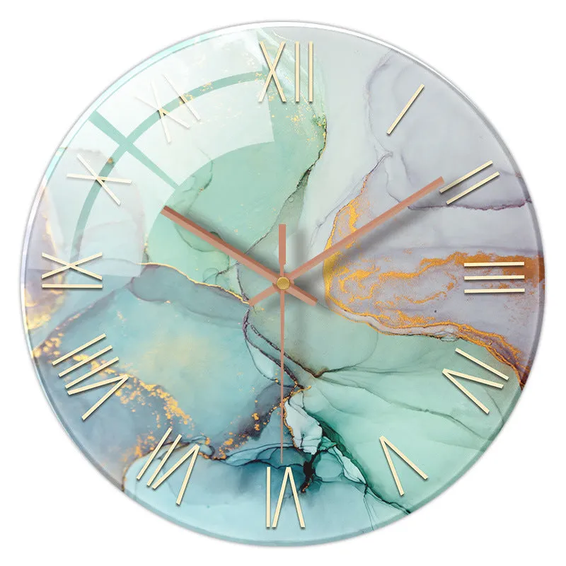 Retro 3D stereo acrylic vinyl CD record wall clock with glass front, 12 inch diameter, gold pointer style on white background