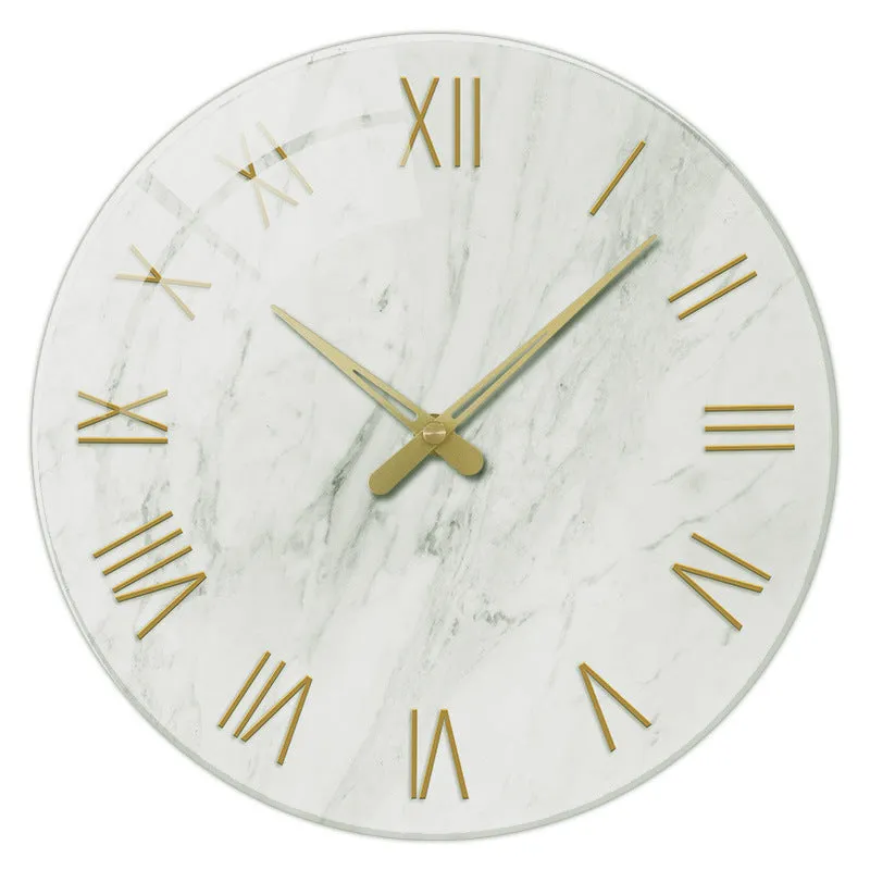 Retro 3D stereo acrylic vinyl CD record wall clock with glass front, 12 inch diameter, gold pointer style on white background
