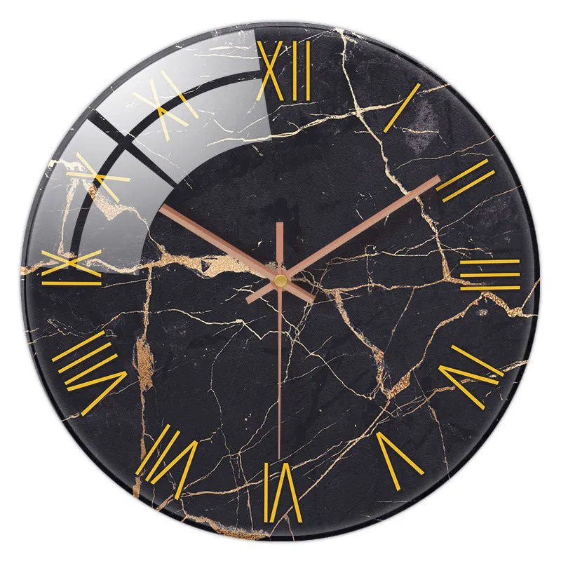 Retro 3D stereo acrylic vinyl CD record wall clock with glass front, 12 inch diameter, gold pointer style on white background