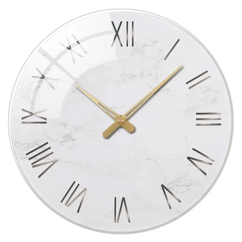 Retro 3D stereo acrylic vinyl CD record wall clock with glass front, 12 inch diameter, gold pointer style on white background