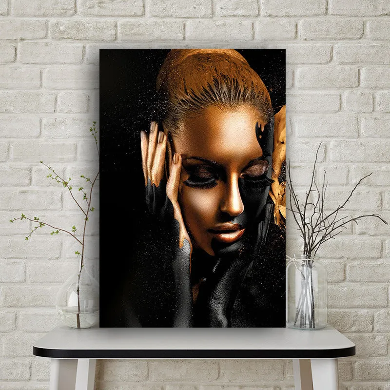 HD modern African woman frameless canvas wall painting still life spray art in abstract colours